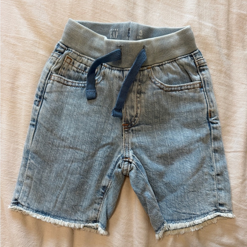 GAP Light Wash Denim Shorts with Ribbed Drawstring Wait boys 3t